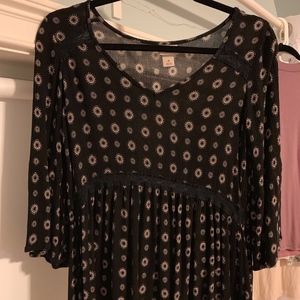 Black and White Flower BoHo Top